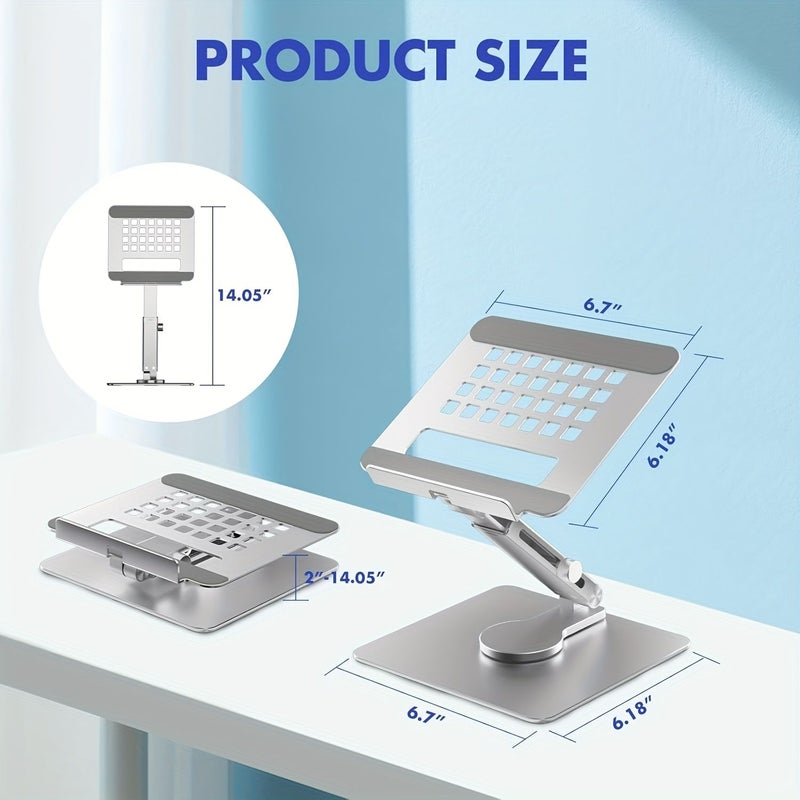 Silvery Aluminum Alloy Adjustable Height Laptop Stand 360 Rotating Base - Image 2