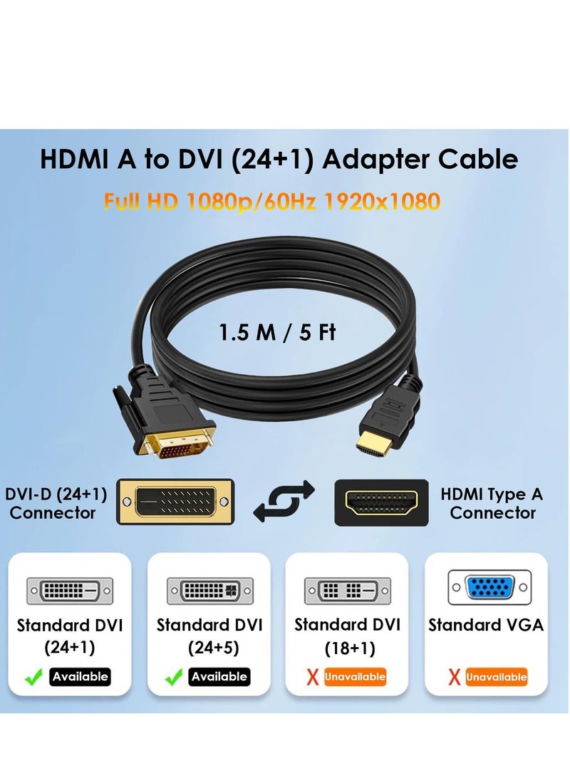 Benfei HDMI to DVI 1.5M Cable, Uni-Directional HDMI Computer to DVI Monitor Cable (Male to Male) Compatible for Computer, Desktop, Laptop, PC, Monitor, Projector, HDTV, Roku, Xbox  - Image 2