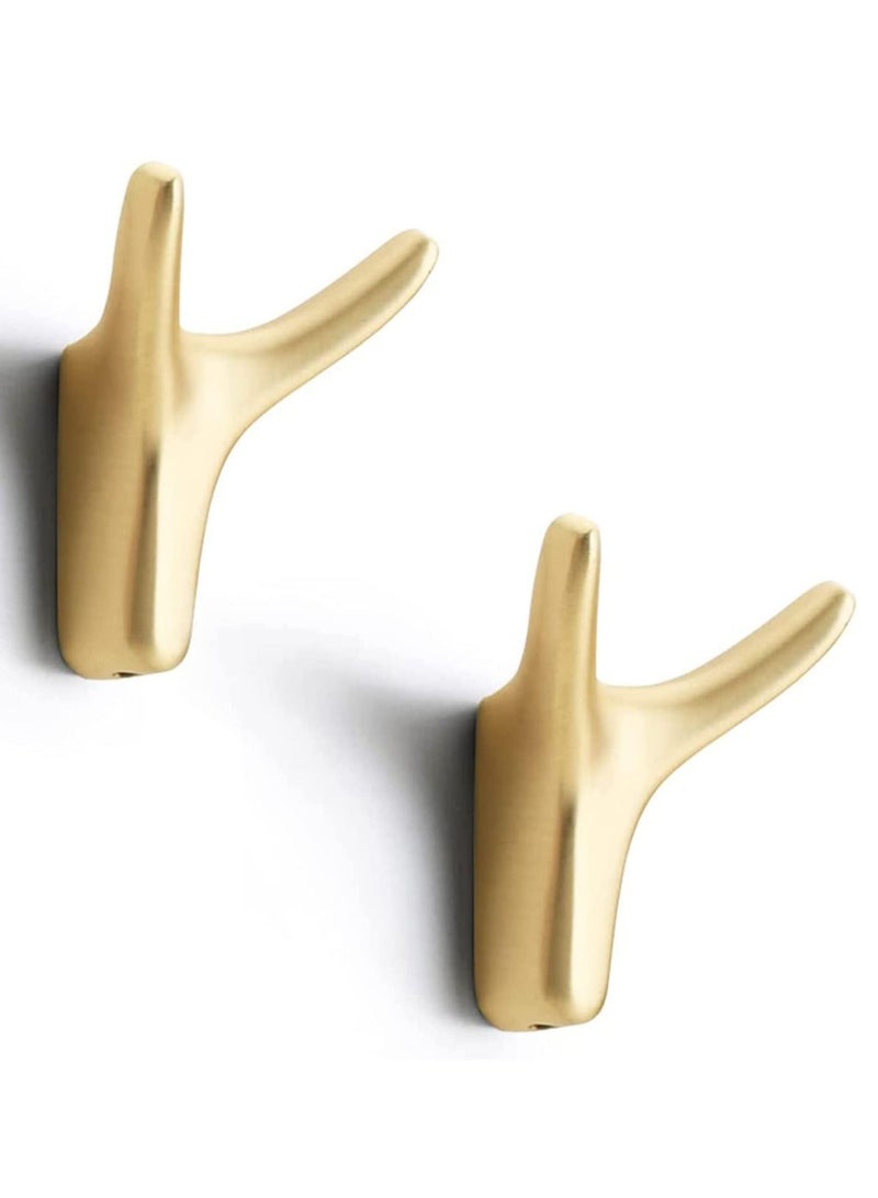 SYOSI Hooks for Clothes, Towel Hooks, 2 Packs Coat Hook Cow Head Wall Hooks for Heavy Duty Door Hanger Towel Robe Clothes Cabinet Closet Sponges Hook for Bathroom Bedroom Kitchen Hotel Pool Brushed Brass - Image 1