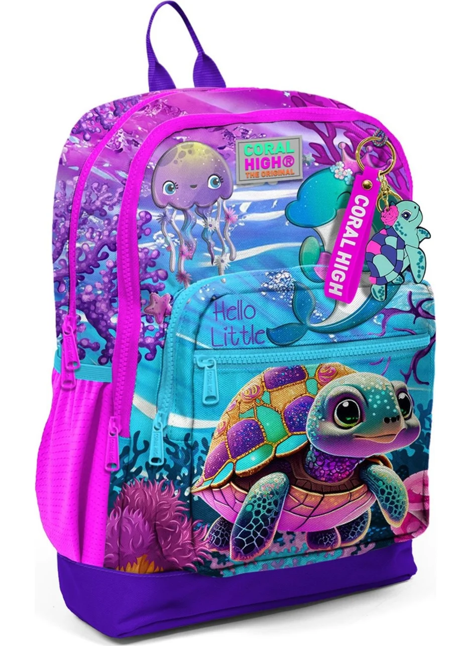 CORAL HIGH Kids Pink Purple Turtle Patterned School Backpack 23756
