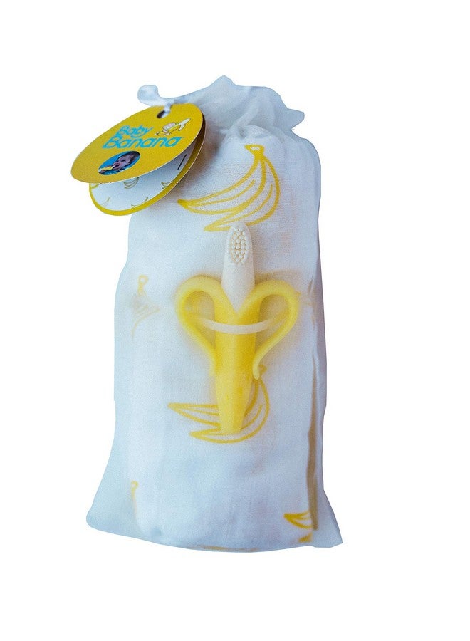 Baby Banana Baby Banana Muslin Swaddle Blanket & Infant Toothbrush, Yellow  - Image 1