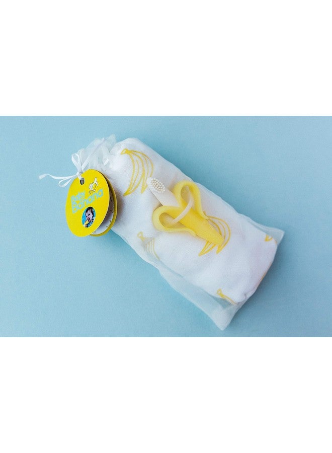 Baby Banana Baby Banana Muslin Swaddle Blanket & Infant Toothbrush, Yellow  - Image 2