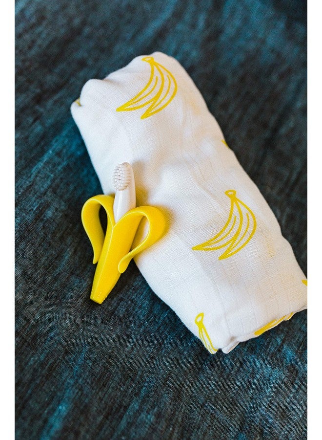 Baby Banana Baby Banana Muslin Swaddle Blanket & Infant Toothbrush, Yellow  - Image 3