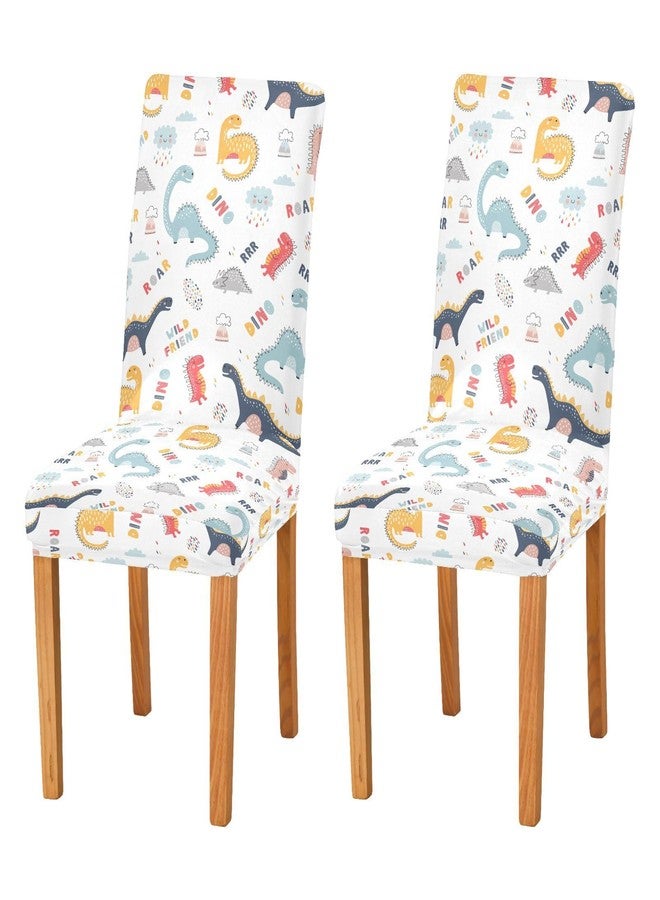 Kigai Cute Funny Kids Dinosaurs Chair Covers Set of 2, Washable Removable Chair Covers Protector for Dining Room,Hotel,Ceremony - Image 1