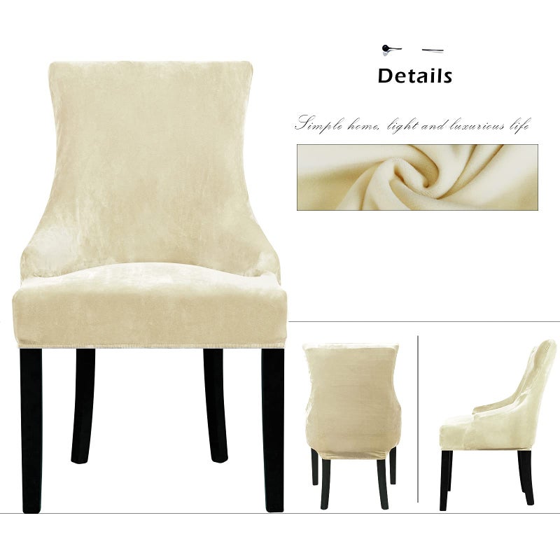 Lellen Velvet Stretch Chair Cover Cover Cover Slipcover - غطاء واقي كرسي ذراع قابل لإعادة الاستخدام لمأدبة غرفة الطعام ديكور المنزل وما إلى ذلك قابلة للغسل باليد (مجموعة من 2 كريم) - Image 3