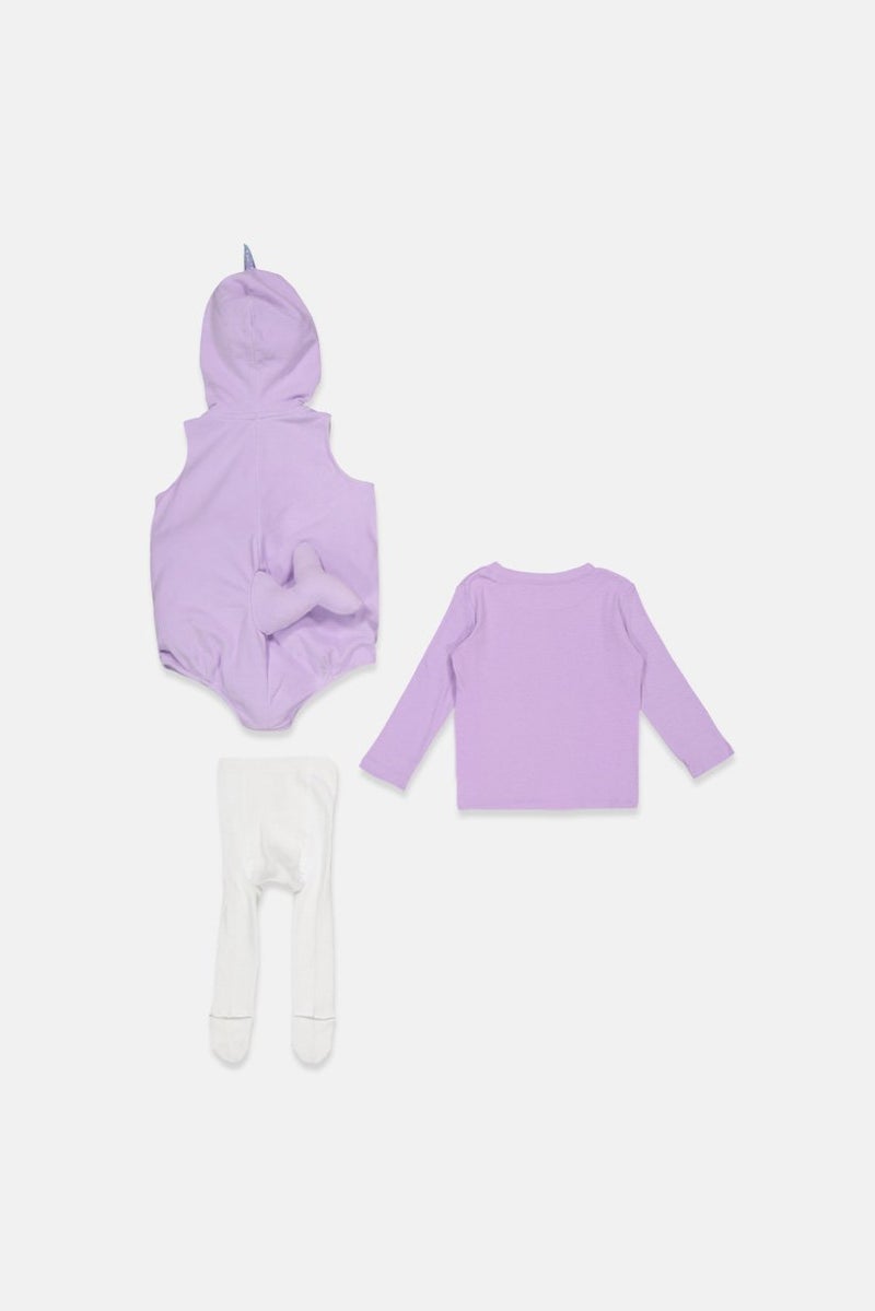 carter's Toddlers Girl 3 Piece Unicorn Rompers With Top And Bottom Set, Purple and White - Image 2
