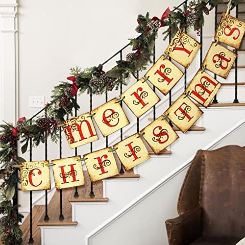 ORIENTAL CHERRY Christmas Decorations - Vintage Merry Christmas Banner - Retro Nostalgic Traditional Old Fashioned Victorian Xmas Holiday Clearance Decor for Indoor Home Office Fireplace Mantle Farmhouse - Image 5