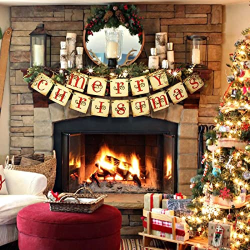 ORIENTAL CHERRY Christmas Decorations - Vintage Merry Christmas Banner - Retro Nostalgic Traditional Old Fashioned Victorian Xmas Holiday Clearance Decor for Indoor Home Office Fireplace Mantle Farmhouse - Image 3
