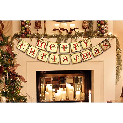 ORIENTAL CHERRY Christmas Decorations - Vintage Merry Christmas Banner - Retro Nostalgic Traditional Old Fashioned Victorian Xmas Holiday Clearance Decor for Indoor Home Office Fireplace Mantle Farmhouse - Image 4