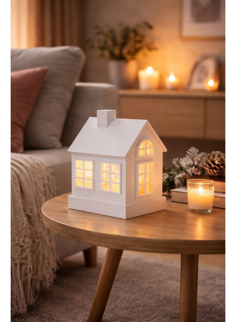 Sompex Glamor House Decorative LED Lamp White – 11.5 x 16 cm | Festive Glitter Swirl Light with Continuous Motion, Warm 2300K Ambient Glow, Battery Operated Holiday Home Decor Night Lamp - Image 2