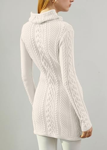 v28 Women Polo Neck Turtleneck Knit Stretchable Elasticity Long Slim Sweater (XL,Cream White) - Image 4