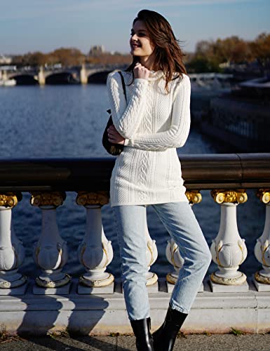 v28 Women Polo Neck Turtleneck Knit Stretchable Elasticity Long Slim Sweater (XL,Cream White) - Image 5