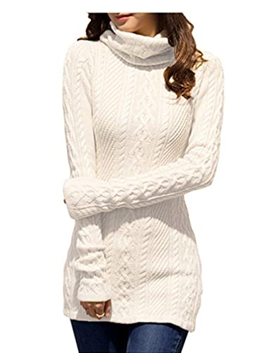 v28 Women Polo Neck Turtleneck Knit Stretchable Elasticity Long Slim Sweater (XL,Cream White) - Image 2