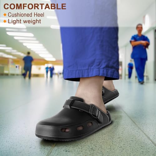 KEMISANT Women Clogs,Comfortable Mules Sandals Slippers Nurse Garden Shoes Unisex for Men Cushioned Support(Black-12Women/10 Men) - Image 5