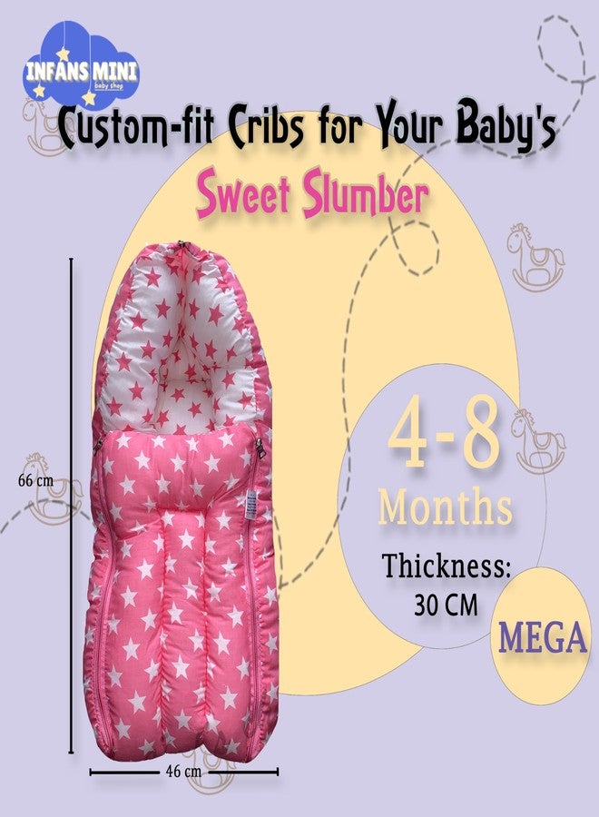 Infans Mini سرير أطفال قطني إنفانز ميني ميلكي ستار ميجا 3 في 1، قابل للطي، مع كيس نوم مطبوع للأطفال - سرير أطفال - سرير أطفال محمول للجنسين، سهل الحمل، خفيف الوزن، مناسب للأطفال حديثي الولادة من عمر 4 إلى 8 أشهر (وردي) - Image 2