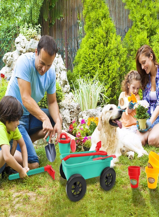 deAO Kids Garden Wagon Wheelbarrow and Gardening Tools Play Set Includes 10 Accessories and 4 Plant Pots,Great Outdoor Toddler Toys Kids Gardening Set - Image 2