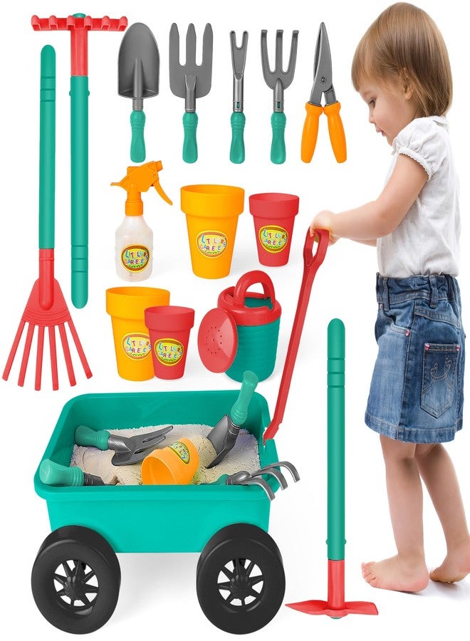 deAO Kids Garden Wagon Wheelbarrow and Gardening Tools Play Set Includes 10 Accessories and 4 Plant Pots,Great Outdoor Toddler Toys Kids Gardening Set - Image 1