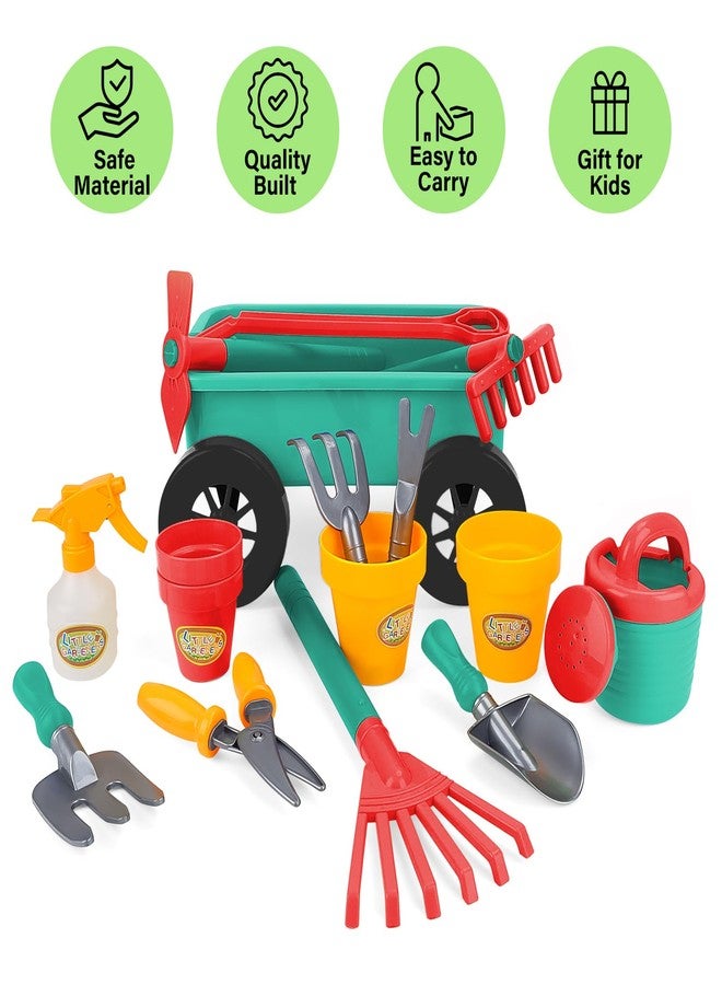 deAO Kids Garden Wagon Wheelbarrow and Gardening Tools Play Set Includes 10 Accessories and 4 Plant Pots,Great Outdoor Toddler Toys Kids Gardening Set - Image 5