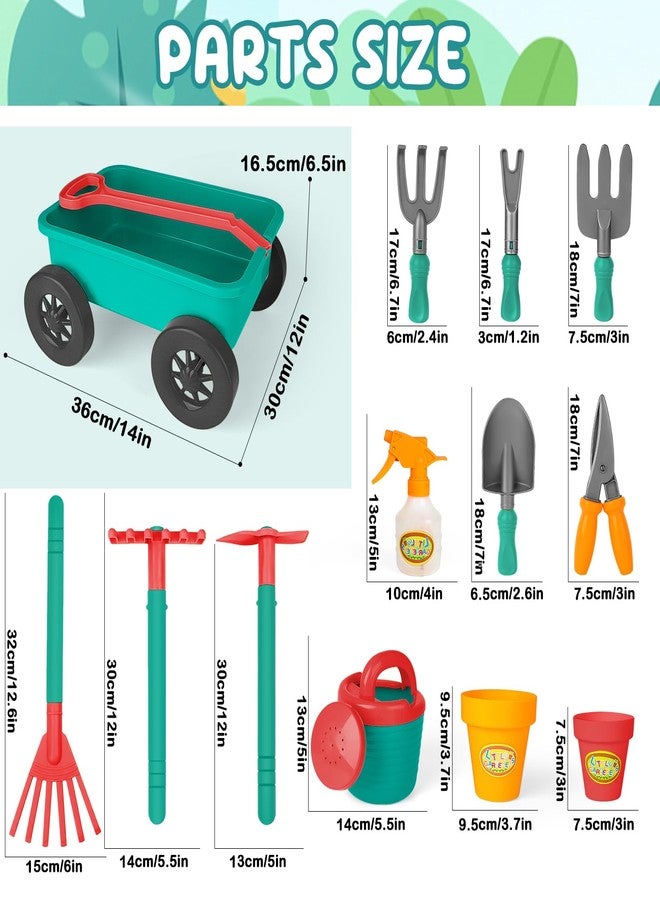 deAO Kids Garden Wagon Wheelbarrow and Gardening Tools Play Set Includes 10 Accessories and 4 Plant Pots,Great Outdoor Toddler Toys Kids Gardening Set - Image 3