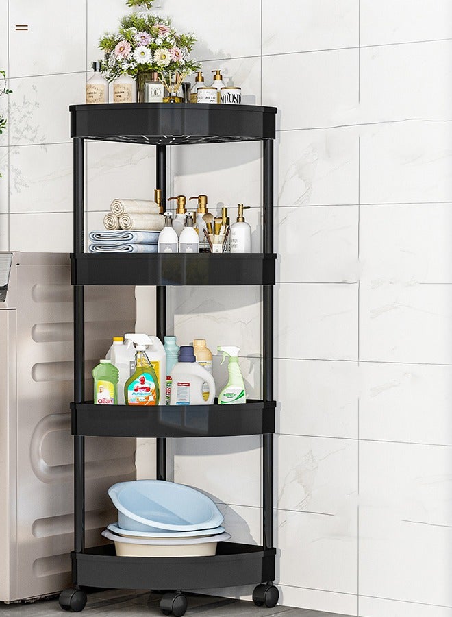 Generic 5 Tier Bathroom Organizer Storage Cart Mobile Shelving Unit Caddy Shelves Bathroom  Corner  Shower Shelves Rolling Utility Cart Slide Out Organizer Plastic Shelf Bathroom for Kitchen Bathroom Laundry Black 34.5×34.5×105CM 
