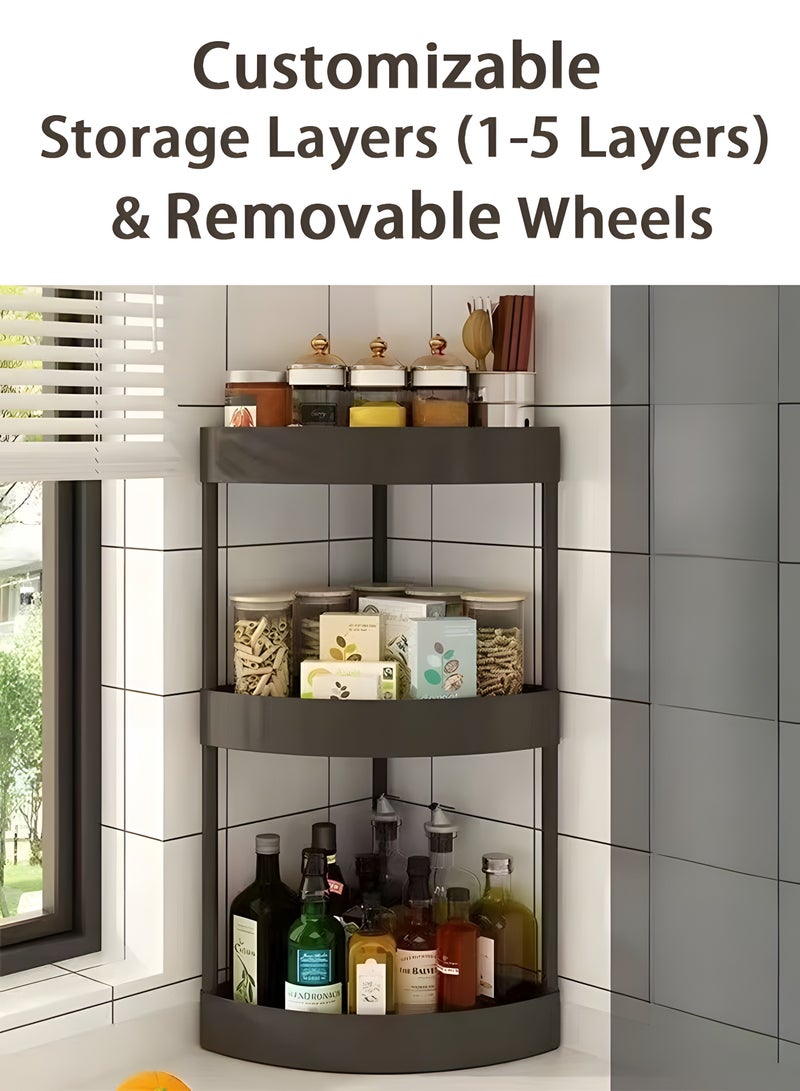 عربة تخزين منظم حمام من 5 طبقات عربة تخزين متنقلة وحدة أرفف متنقلة أرفف أرفف حمام أرفف حمام زاوية دش متحرك عربة أدوات مساعدة قابلة للانزلاق منظم بلاستيك للمطبخ حمام حمام غسيل حمام أسود 34.5 × 34.5 × 105 سم - Image 4