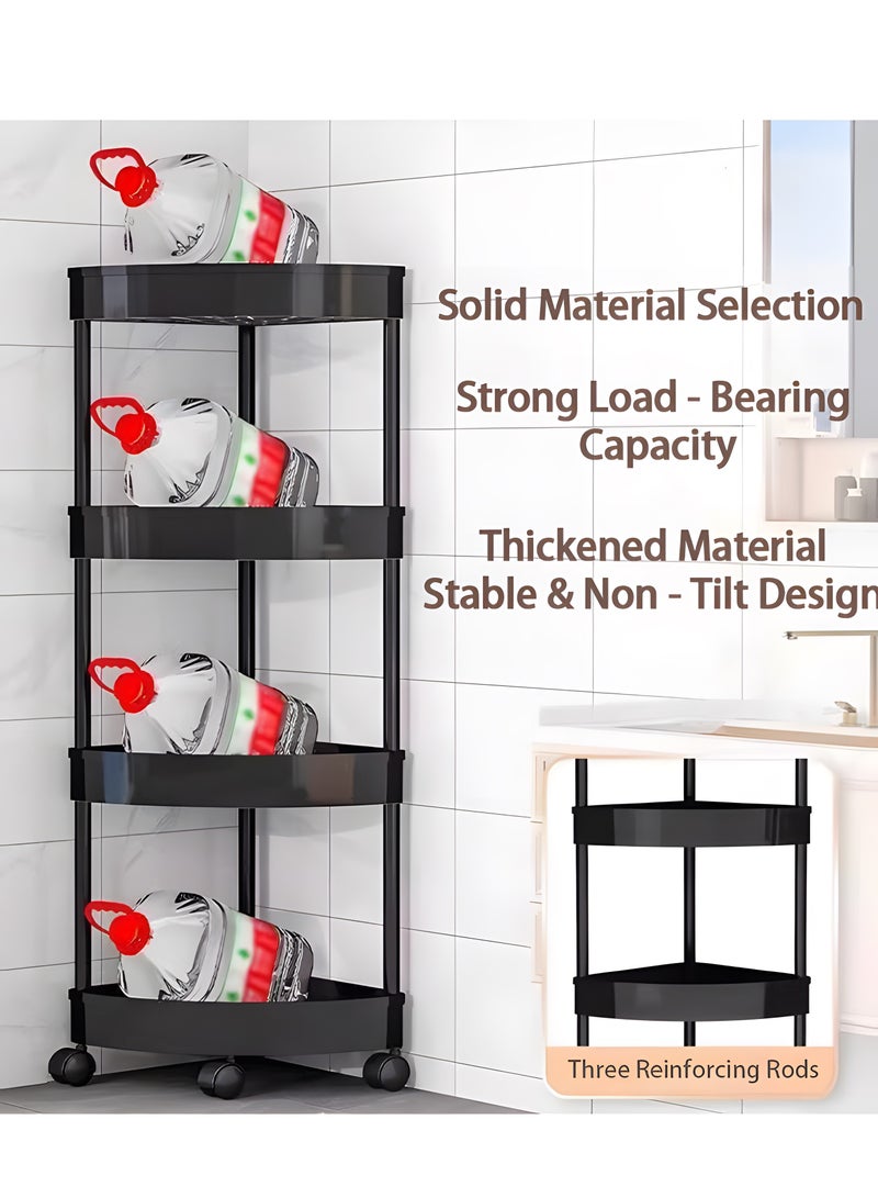 عربة تخزين منظم حمام من 5 طبقات عربة تخزين متنقلة وحدة أرفف متنقلة أرفف أرفف حمام أرفف حمام زاوية دش متحرك عربة أدوات مساعدة قابلة للانزلاق منظم بلاستيك للمطبخ حمام حمام غسيل حمام أسود 34.5 × 34.5 × 105 سم - Image 5