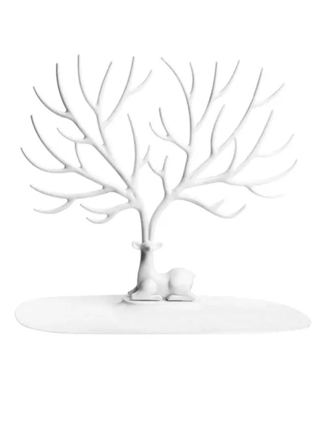 Large Capacity Deer Tree Jewelry Display Stand with Base Tray - Stylish Antler Jewelry Organizer for Tangle-Free Necklaces and Stud Earrings - Versatile Accessory Holder for Watches, Glasses, and Keys - High-Quality Desktop Storage Rack-White - Image 1