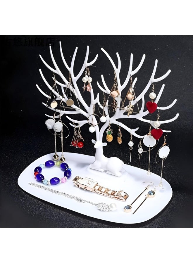 Large Capacity Deer Tree Jewelry Display Stand with Base Tray - Stylish Antler Jewelry Organizer for Tangle-Free Necklaces and Stud Earrings - Versatile Accessory Holder for Watches, Glasses, and Keys - High-Quality Desktop Storage Rack-White - Image 4