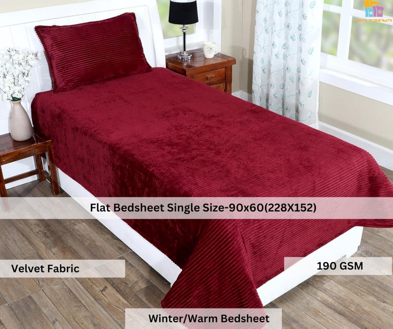 RD TREND 190 GSM Flannel Warm bedsheets for Winter Single Flat Size (60x90 Inches) with 1 Pillow Cover Size (18x28 Inches) Color- Maroon Pattern-Striped - Image 2