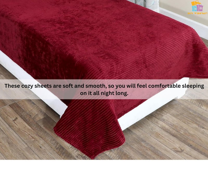 RD TREND 190 GSM Flannel Warm bedsheets for Winter Single Flat Size (60x90 Inches) with 1 Pillow Cover Size (18x28 Inches) Color- Maroon Pattern-Striped - Image 5