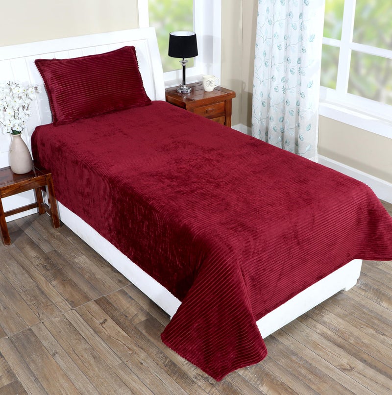 RD TREND 190 GSM Flannel Warm bedsheets for Winter Single Flat Size (60x90 Inches) with 1 Pillow Cover Size (18x28 Inches) Color- Maroon Pattern-Striped - Image 1
