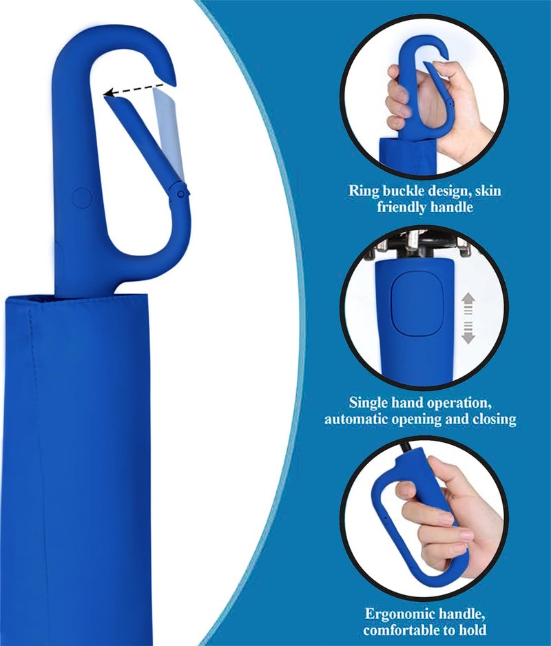 Zemic UV Umbrella with Novelty Carabiner Handle, Travel Umbrellas for Rain and Sun Protection, Windproof Compact, Automatic Open/Close, 8 Ribs, Portable Umbrella for Men and Women (Navyblue) - Image 2