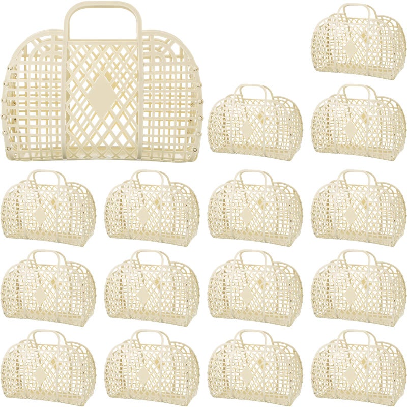 Hsei Hsei 16 Pcs Girls Jelly Purse Jelly Bags Basket Reusable Jelly Beach Bag Plastic Beach Tote Gift Basket for Kid Girl (Beige)  - Image 1