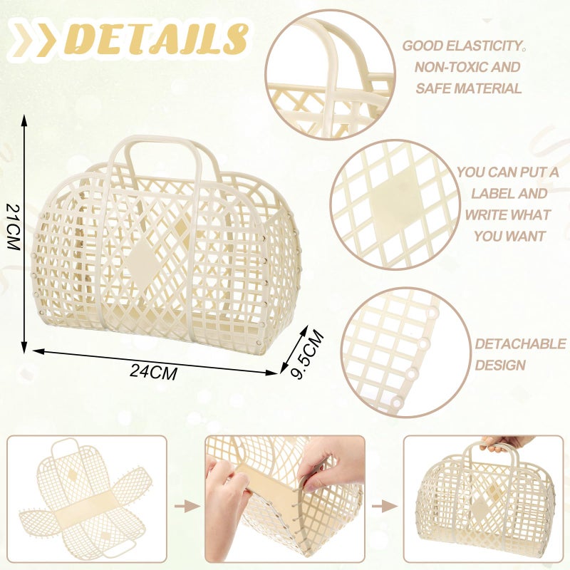 Hsei Hsei 16 Pcs Girls Jelly Purse Jelly Bags Basket Reusable Jelly Beach Bag Plastic Beach Tote Gift Basket for Kid Girl (Beige)  - Image 2