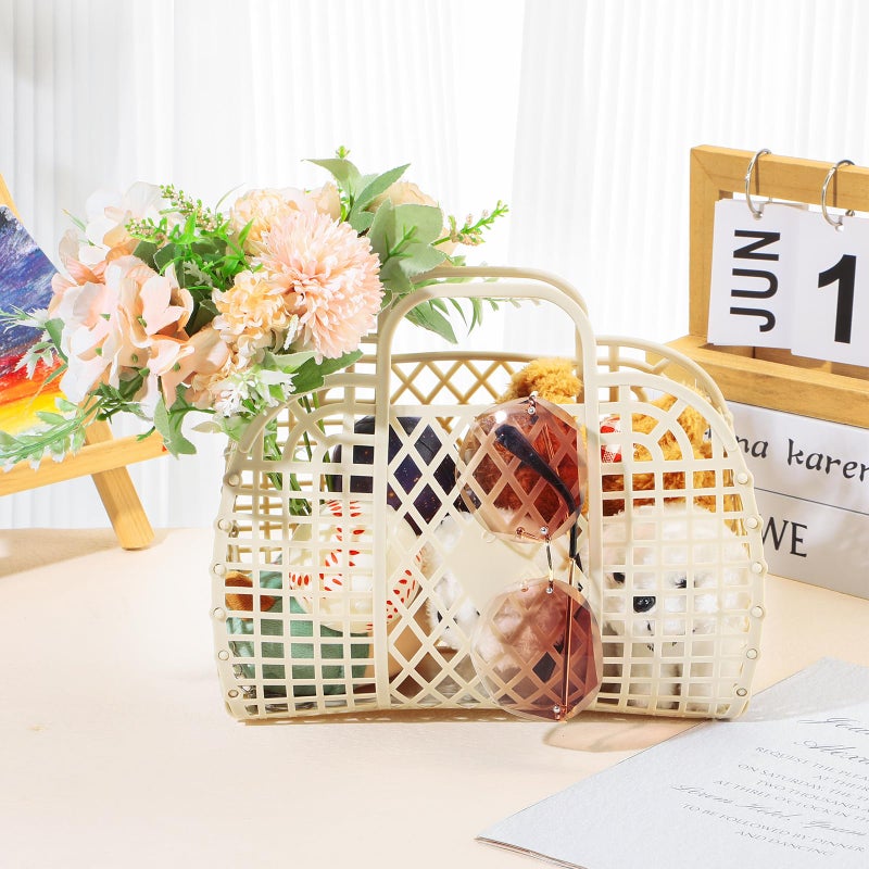 Hsei Hsei 16 Pcs Girls Jelly Purse Jelly Bags Basket Reusable Jelly Beach Bag Plastic Beach Tote Gift Basket for Kid Girl (Beige)  - Image 5