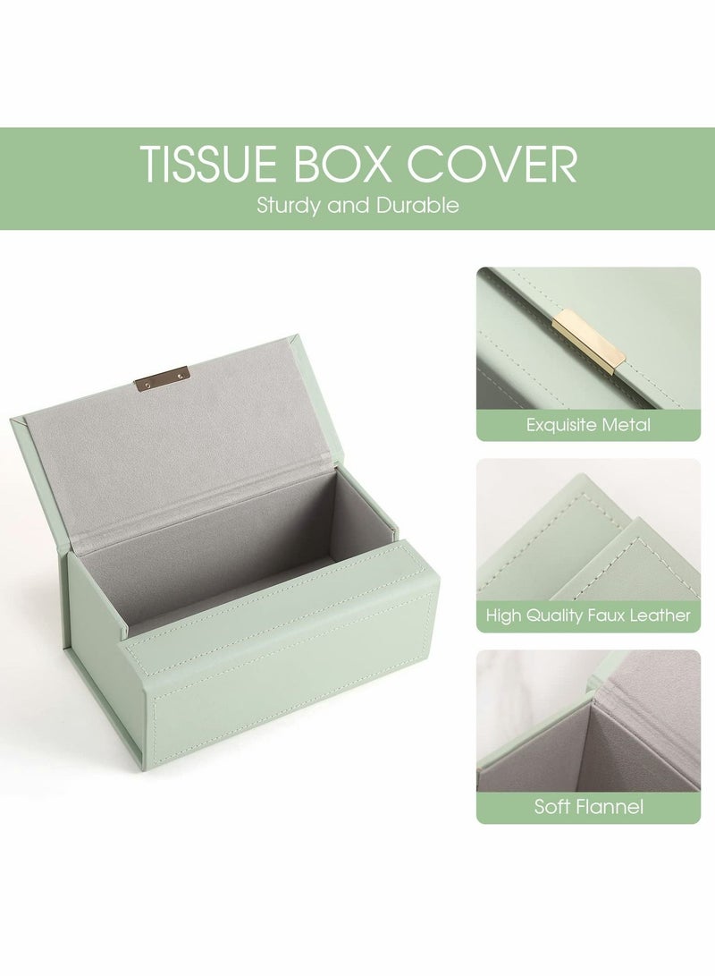 Y&D Tissue Box Holder, Modern PU Leather Rectangular Cover, Decorative Holder/Organizer for Bathroom Vanity Countertop, Night Stands, Office Desk, Green  - Image 2