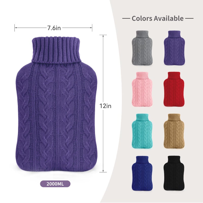 samply Hot Water Bottle with Knitted Cover, 2L Hot Water Bag for Hot and Cold Compress, Hand Feet Warmer, Ideal for Menstrual Cramps, Neck and Shoulder Pain Relief, Purple - Image 3