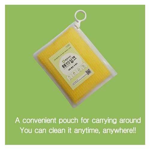 ecojain Disposable Scrub Sponge Contains Dried Detergent / Portable Pouch/ Small Size(12cmX10cm ±2cm),80Sheets / Cleaning Dishes Anytime,Anywhere / Portable Pre-soaped Wipe / No Need Detergent Yellow - Image 5