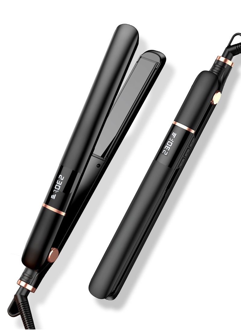Kidoh Ceramic Hair Straightener, 2 in 1 Hair Straightener and Curler, 5 Heat Settings Up to 450℉/230℃, Dual Voltage Travel Flat Iron for Smooth Glide/Straighten Hair/Curl/Wave,Black  - Image 1