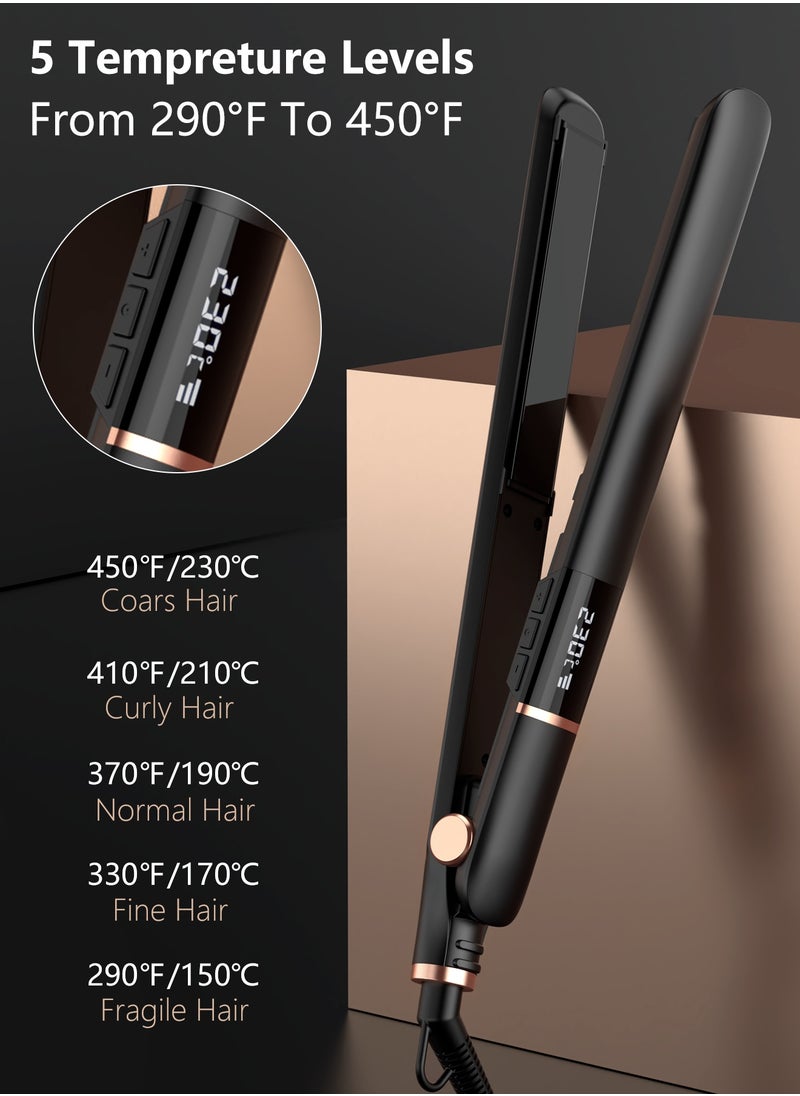 Kidoh Ceramic Hair Straightener, 2 in 1 Hair Straightener and Curler, 5 Heat Settings Up to 450℉/230℃, Dual Voltage Travel Flat Iron for Smooth Glide/Straighten Hair/Curl/Wave,Black  - Image 3