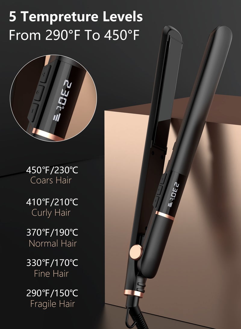 Kidoh Ceramic Hair Straightener, 2 in 1 Hair Straightener and Curler, Professional Hair Iron with 5 Heat Settings Up to 450℉/230℃, Dual Voltage Travel Flat Iron / Hair State Machine for Smooth Glide/Straighten Hair/Curl/Wave, Black - Image 4