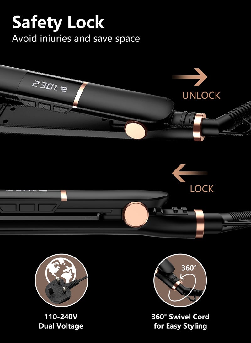 Kidoh Ceramic Hair Straightener, 2 in 1 Hair Straightener and Curler, Professional Hair Iron with 5 Heat Settings Up to 450℉/230℃, Dual Voltage Travel Flat Iron / Hair State Machine for Smooth Glide/Straighten Hair/Curl/Wave, Black - Image 3