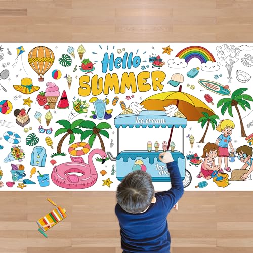 OHOME Summer Giant Coloring PosterTablecloth Summer Decorations 30 x 72 Inches Jumbo Paper Coloring Banner Kids Crafts Gifts Toys Games Ice Cream Party Decorations Arts Crafts Supplies - Image 1