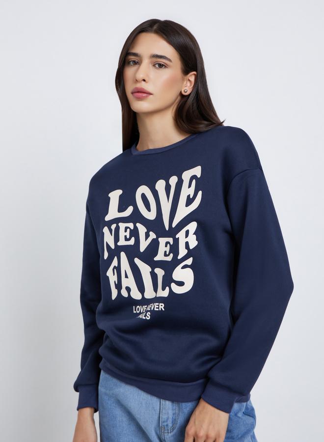 Take Two Navy Blue Slogan Print Relaxed Fit Sweatshirt - Image 3