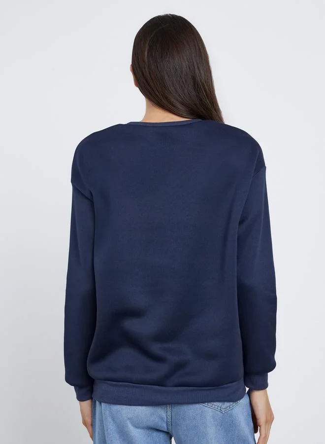Take Two Take Two Navy Blue Slogan Print Relaxed Fit Sweatshirt