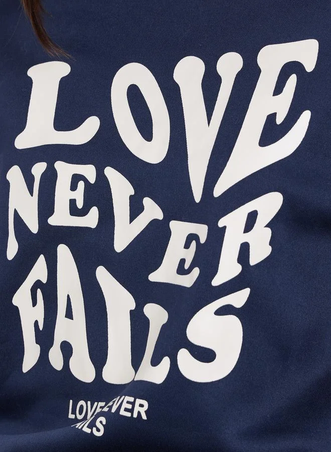 Take Two Take Two Navy Blue Slogan Print Relaxed Fit Sweatshirt