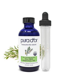Pura d'or PURA D'OR ORGANIC Tea Tree Melaleuca Essential Oil (4 Oz with Glass Dropper) 100% Pure & Natural Therapeutic Grade For Hair, Body, Skin, Scalp, Aromatherapy Diffuser, Cleansing, Purify, Home, DIY Soap 