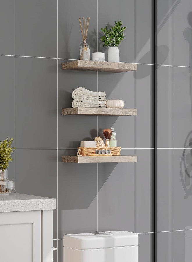 RALGEND Floating Shelves for Wall, 1.5" Thick Wall Shelf Set of 3 with Invisible Brackets, L15.7 x W7.9 Hanging Book Shelves Farmhouse Home Decor for Bathroom, Living Room, Bedroom, Kitchen, Greige - Image 2