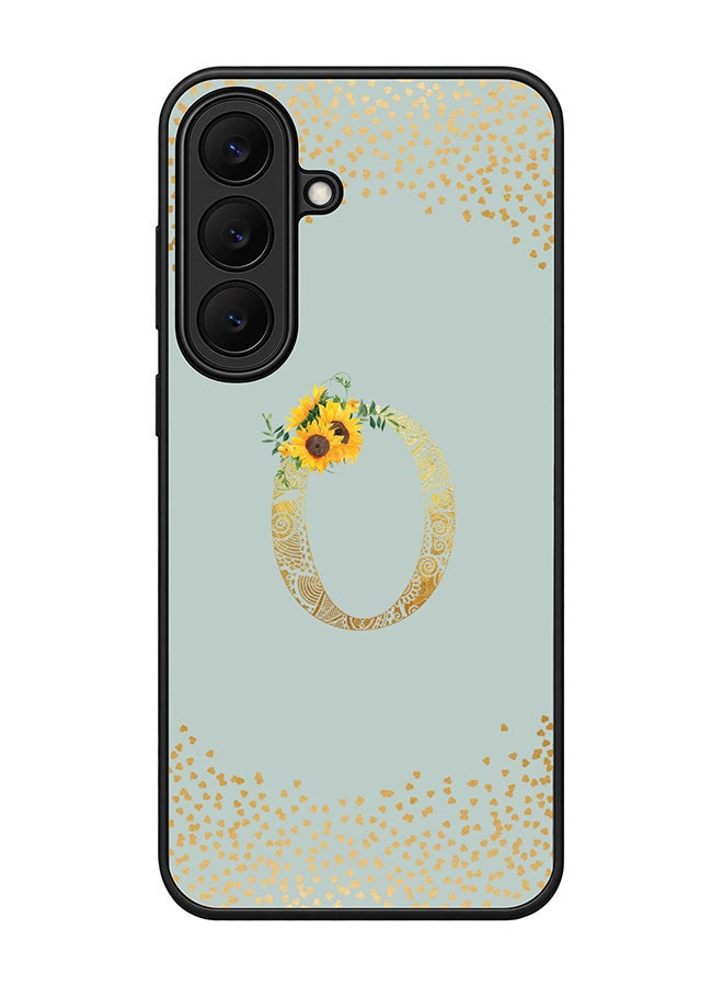 Stylizedd Rugged Case for Samsung Galaxy S26 FE- Slim Fit Hybrid Rubber Cover Sunflower Monogram - O (Light Grey)