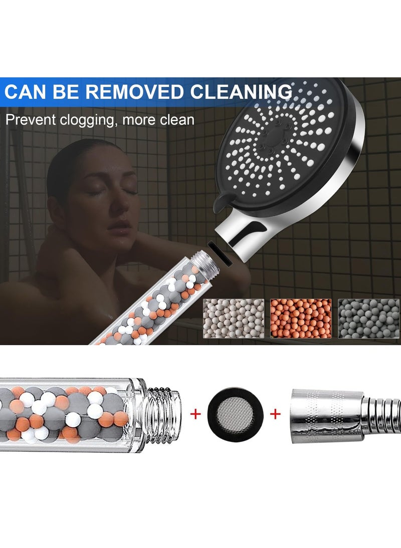 KASTWAVE Shower Head High Pressure, 5 Modes Ionic High Pressure Handheld Powerful Flow Shower Head with 1.5M Hose, Universal Hard Water Softener Showerheads(BlackZ) - Image 4